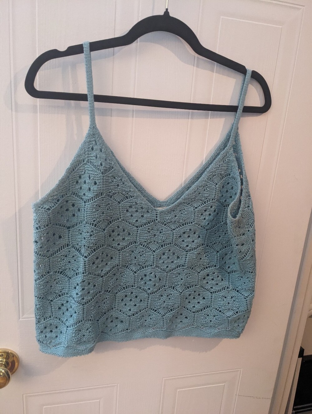 American Eagle Outfitters Cropped Light Blue Crochet V-Neck Camisole